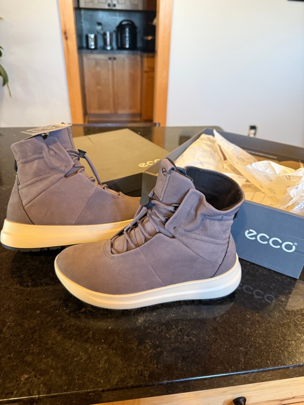 Ecco women’s Gray Chukka Boot with Cream Sole